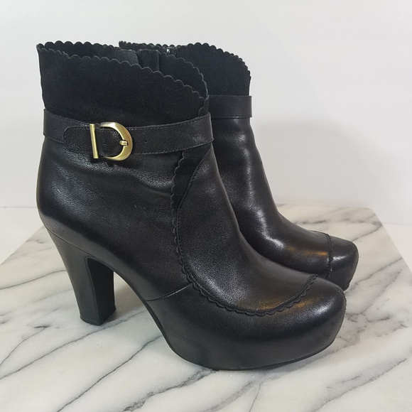 Miz Mooz Shoes - Miz Mooz Liv Black Leather Platform Heeled Bootie